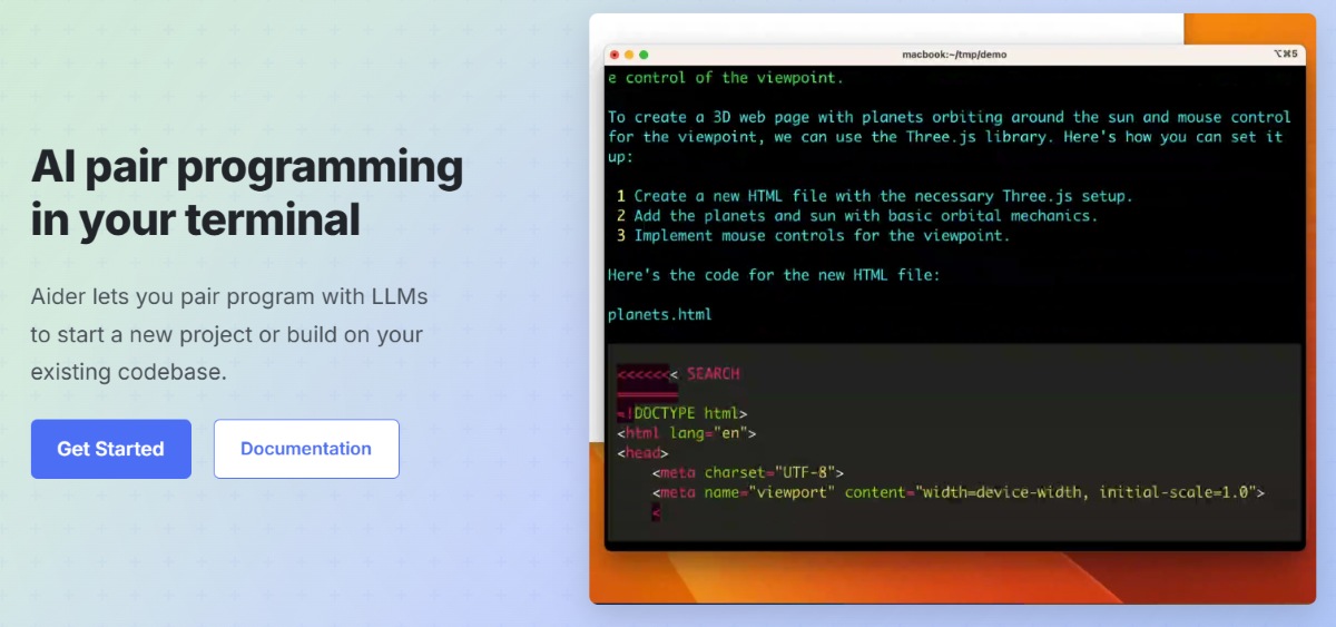 Aider (open source CLI) — Best for terminal-driven refactors