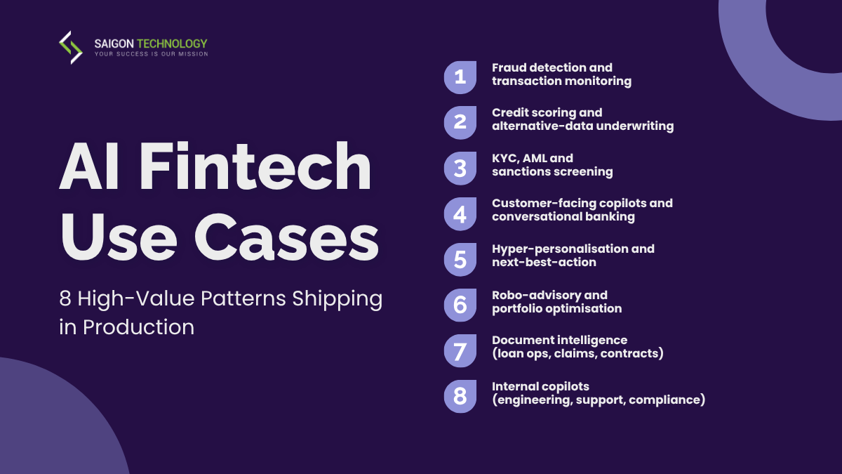 AI Fintech Use Cases: 8 High-Value Patterns Shipping in Production AI Fintech Use Cases: 8 High-Value Patterns Shipping in Production