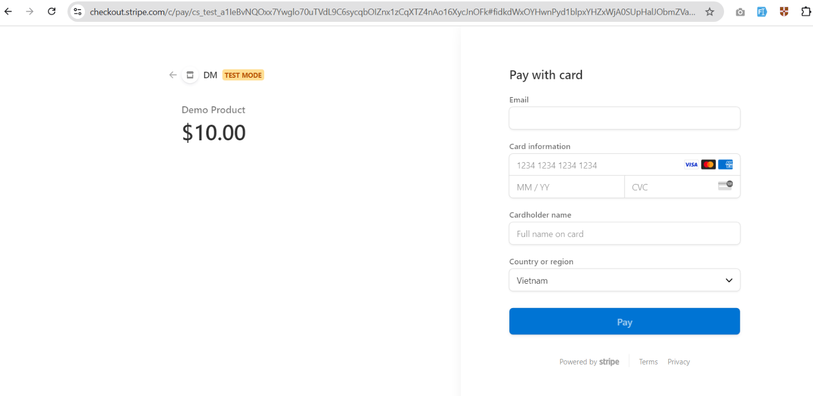 Go to http://127.0.0.1:8000/checkout and test it.