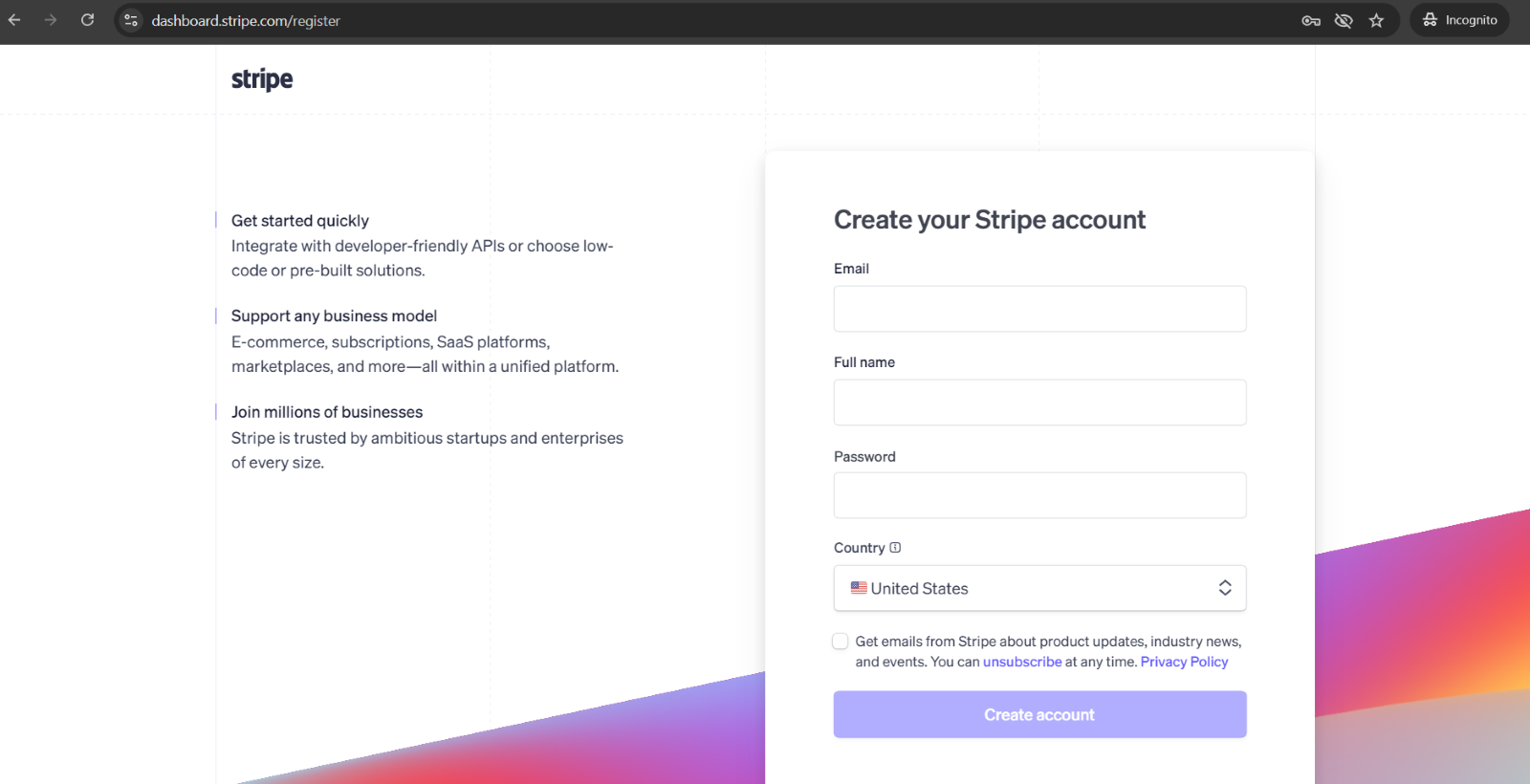 Create your Stripe account