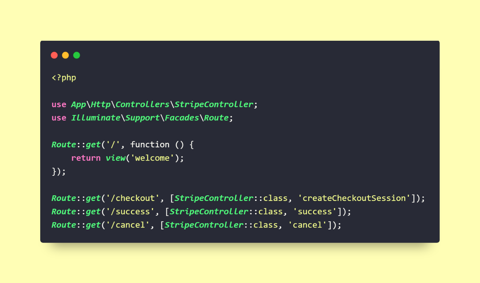 Define Routes: In routes/web.php, add: