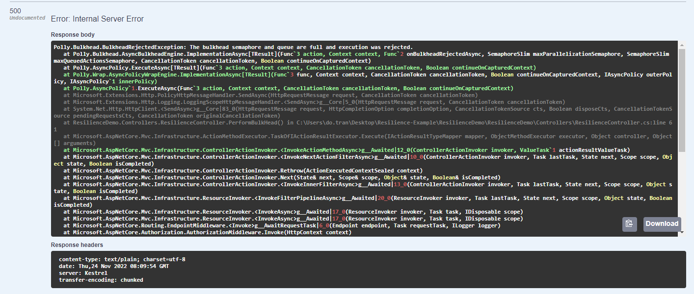 BulkheadRejectionException thrown if resource exceeds limit