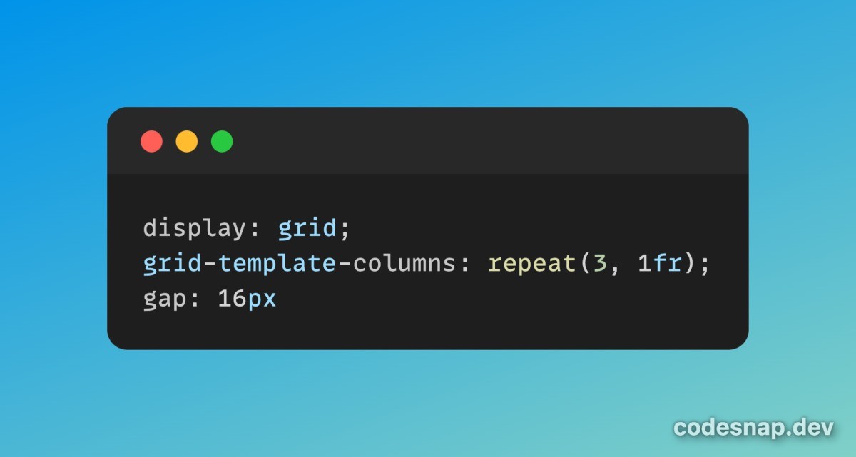 - Lastly, use grid and grid-template-columns to declare 3 columns, and for the last item, use grid-column-start: 2 to let it align from the second column.