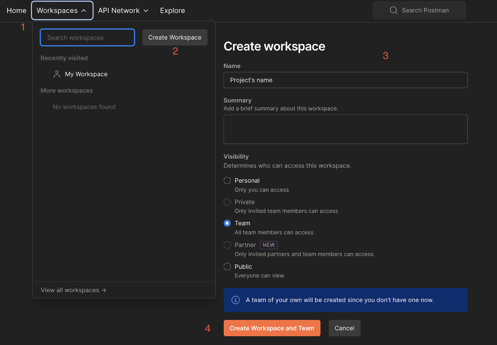 Setup team’s workspace on Postman