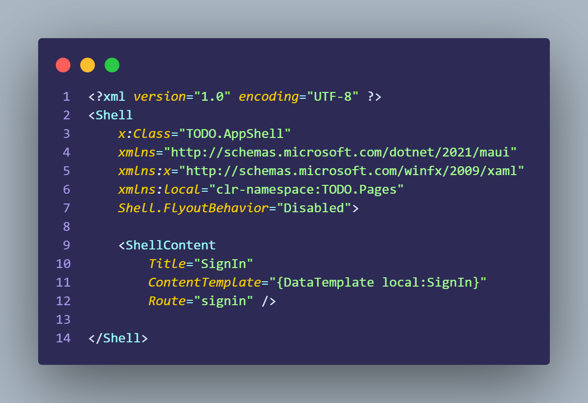 Figure 19. Example code of AppShell