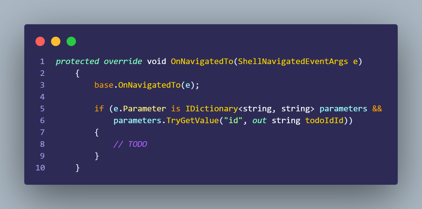 Figure 23. Example code of how to access parameters at the destination page