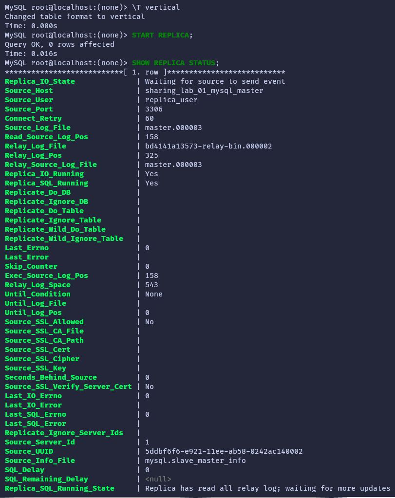 Additionally, SOURCE_LOG_FILE and SOURCE_LOG_POS are the values that we obtained in the previous step.