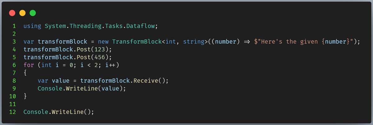 Figure 9: Example of using TransformBlock