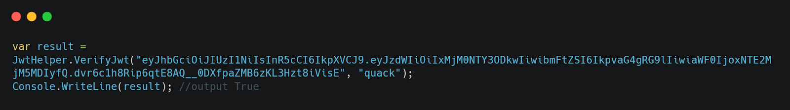 Figure 12: Verifying the JWT using our VerifyJWT method