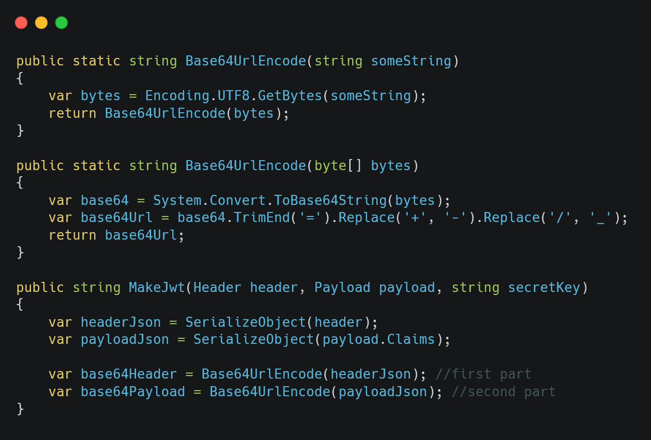 Figure 04: Defining the helper methods and using them inside the MakeJwt method