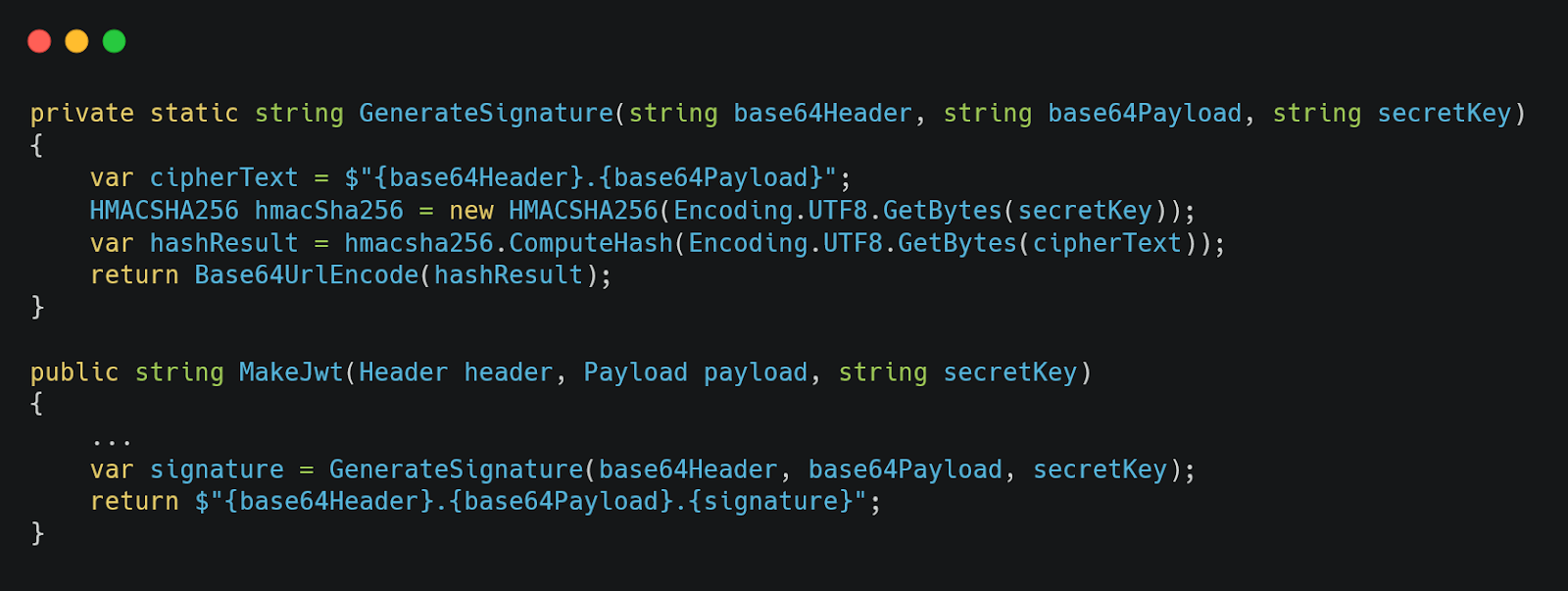 Figure 06: Generating the signature & using it inside the MakeJwt method