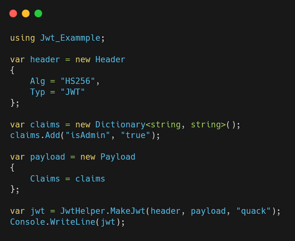 Figure 07: Generating the jwt token using our MakeJwt method