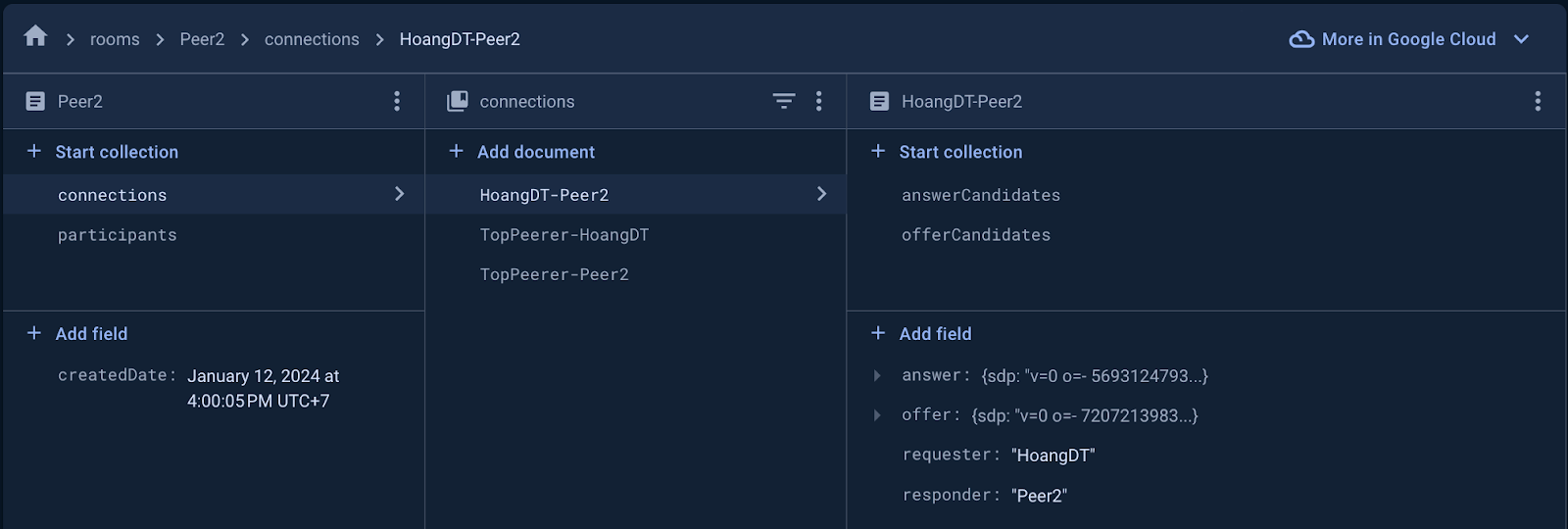 Setup Signaling server structure with Firebase Firestore