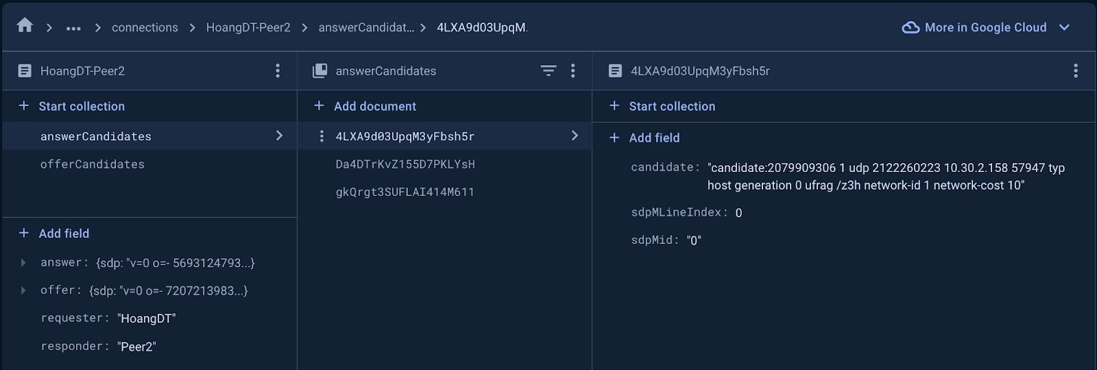 Setup Signaling server structure with Firebase Firestore