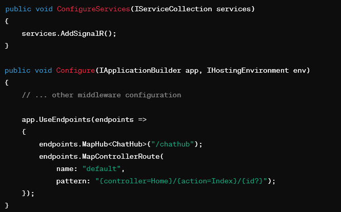 We configure SignalR in startup.cs class