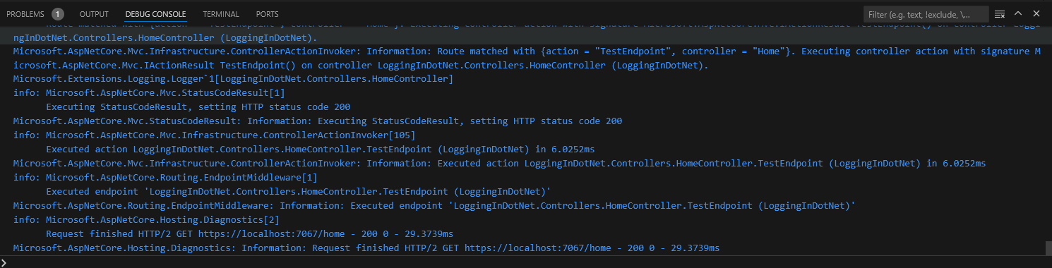 Figure 06: Plain output of the default console logging