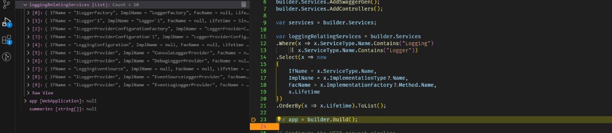 Figure 02: Inspect IServiceCollection at runtime 